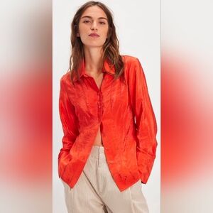 Free People Something Silky Button Up Shirt In Cherry Tomato Red